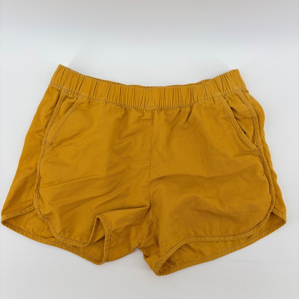 Madewell Pull On Shorts Women XS Mustard Yellow Elastic Waist Dolphin Hem